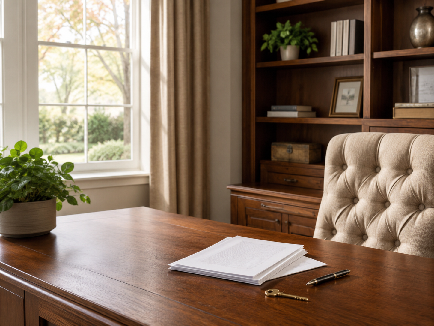 Documents and keys on a table representing estate executor paperwork in Orange County