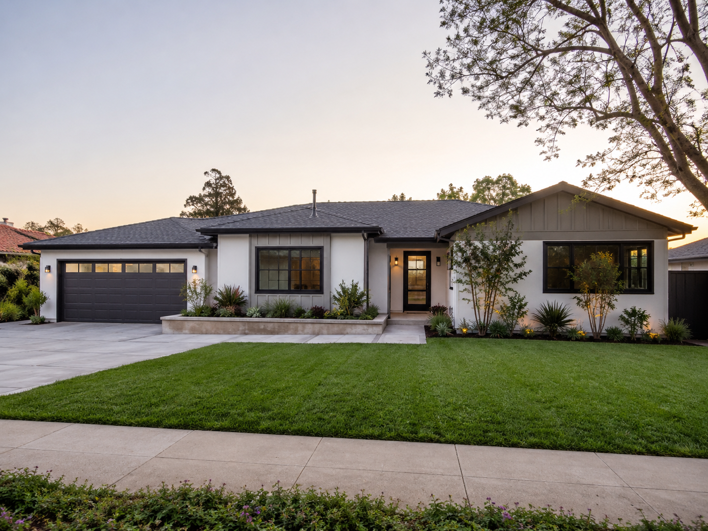Single-story replacement home exterior for Orange County senior downsizing