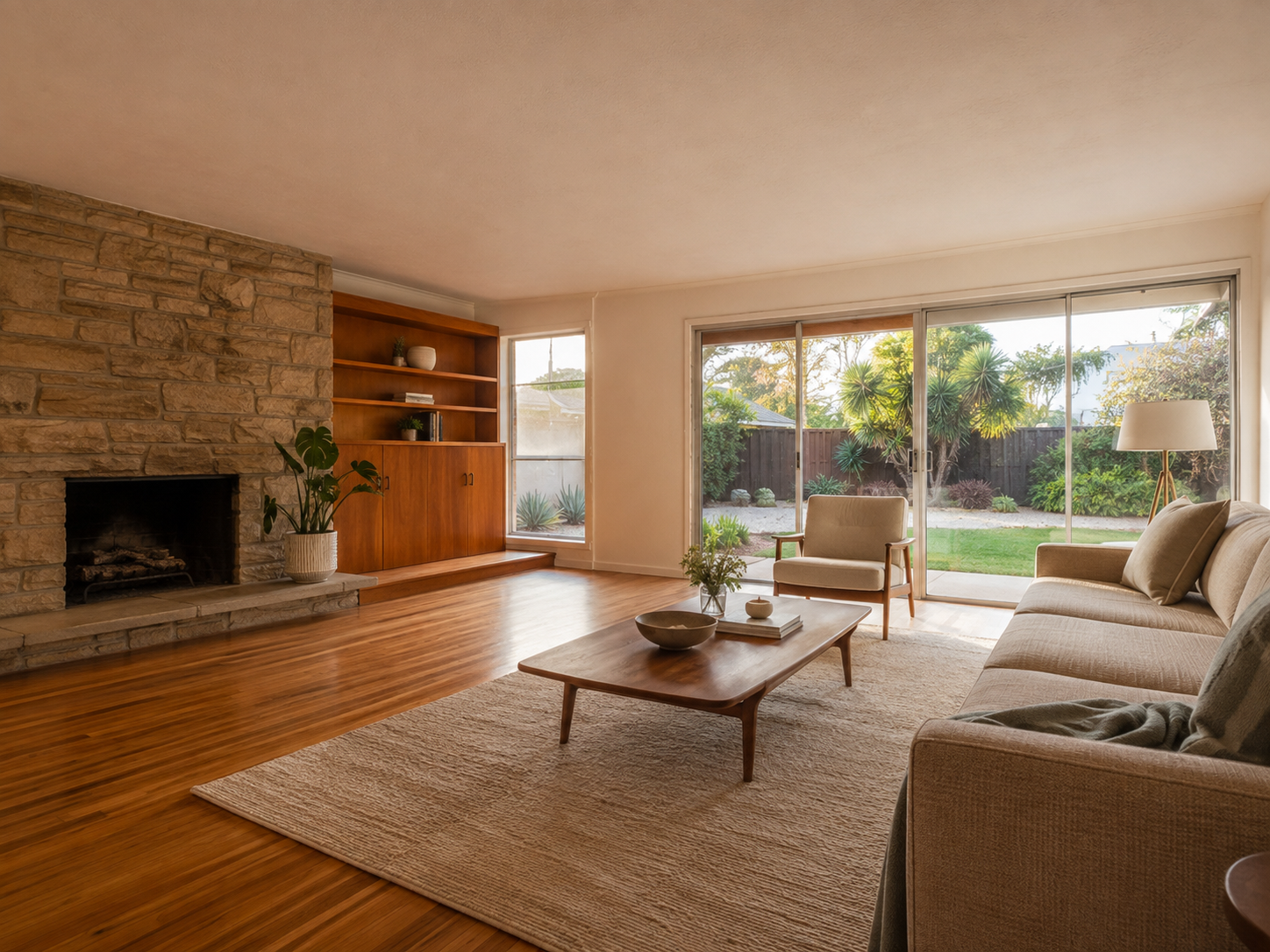Empty living room staged for sale in a Central Orange County trust-held home