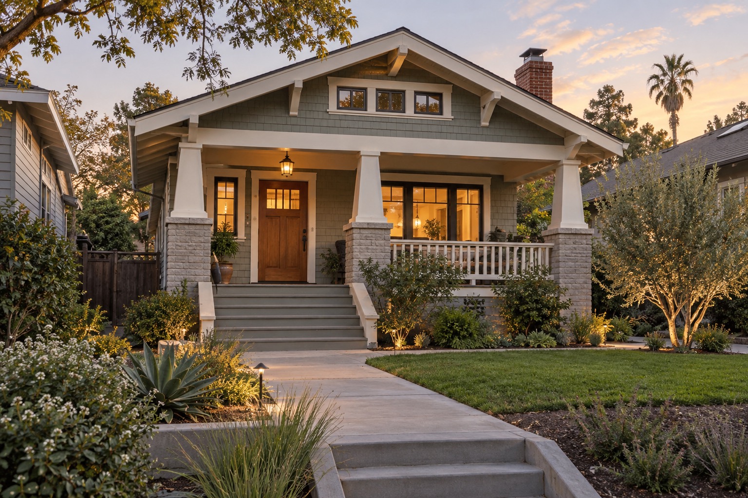 Historic craftsman bungalow exterior in Old Towne Orange, CA